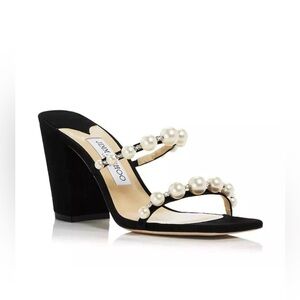 Jimmy Choo Amara 85mm Pearl Embellished Suede Heeled Sandals - NWT